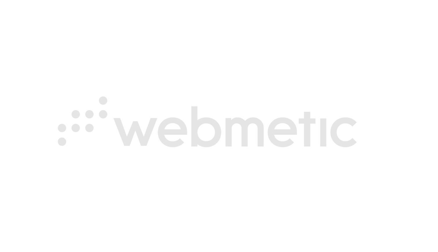 Webmetic-Logo mit Schriftzug und Symbol aus mehreren Punkten, die eine aufsteigende Form bilden.