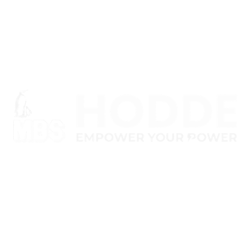 MBS HODDE-Logo mit Flammen-Symbol über den Buchstaben MBS, Schriftzug HODDE und dem Slogan „Empower Your Power“.