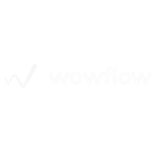 Wowflow-Logo mit stilisiertem Häkchen-Symbol und Schriftzug auf schwarzem Hintergrund.