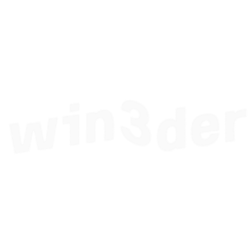 Win3der-Logo mit schräg gesetztem Schriftzug auf schwarzem Hintergrund.