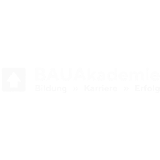 BAUAkademie-Logo mit Haus-Symbol und Schriftzug sowie dem Slogan „Bildung » Karriere » Erfolg“.