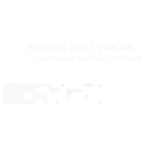 Weißes Drexel und Weiss Logo mit Schriftzug und Symbol auf schwarzem Hintergrund.